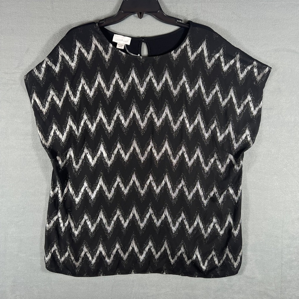 Jaclyn Smith Collection Women's XXL Black White Zigzag Pattern Blouse Top